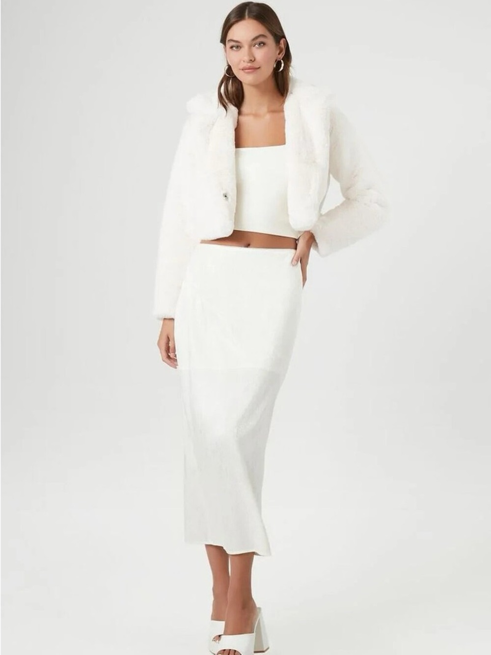 FOREVER 21 Fashion Plush Cropped Coat Faux Fur Jacket White (Baby Pink) Sz.Large - Picture 2 of 14